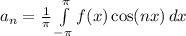 a_n=\frac{1}{\pi}\int\limits^\pi_ {-\pi} {f(x) \cos(nx)} \, dx