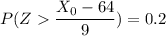 P( Z  \dfrac{X_0-64}{9})= 0.2