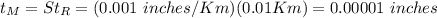 t_M=St_R=(0.001\ inches/Km)(0.01Km)=0.00001&#10;\ inches