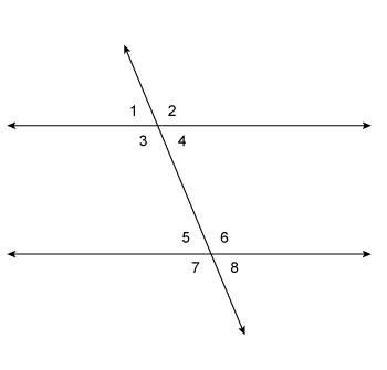Which pair of angles are adjacent angles? a. 1 and 4 b. 1 and 3 c. 3 and 6 d. 5 and 8