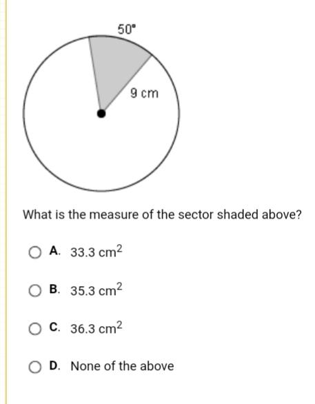 What is the measure of the sector shaded above?