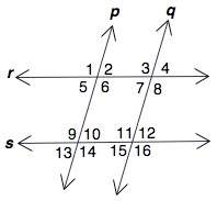 Given: ∠1 ≅ ∠3 given: ∠1 ≅ ∠3 which lines must be parallel? a) r and s b) p and q c) p and r d