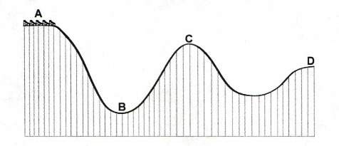 Based on the diagram of a roller coaster car on a roller coaster track, what statement is true? a)