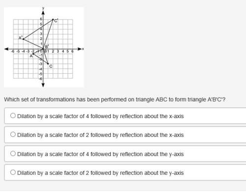 Two similar triangles are shown on the coordinate grid: which set of transformations has been perfo