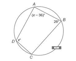 Quadrilateral abcd  is inscribed in this circle. what is the measure of angle a? enter your answer