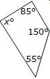 What is the value of x in the quadrilateral shown below? a. 80° b. 70° c. 60°