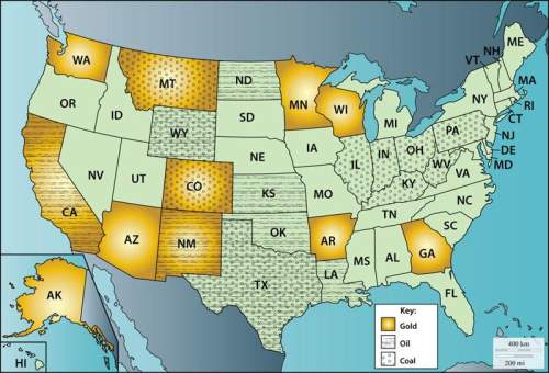 Asap this map highlights the different states that are rich in gold, oil, and coal resources. some s