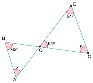 Nthe figure, and are line segments. what is the sum of x and y? 108° 116° 118° 126°