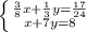 \left \{ {{\frac{3}{8}x+\frac{1}{3}y=\frac{17}{24} } \atop {x + 7y = 8}} \right.