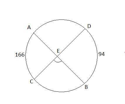 ∠bec is formed inside a circle by two intersecting chords. if minor arc bd = 94 and minor arc ac = 1