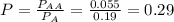 P = \frac{P_{AA}}{P_{A}} = \frac{0.055}{0.19} = 0.29