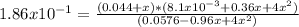 1.86x10^{-1} = \frac{(0.044+x)*(8.1x10^{-3} +0.36x + 4x^2)}{(0.0576 - 0.96x +4x^2)}