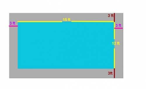 A12-ft by -15-ft rectangular swimming pool has a 3-ft-wide no-slip surface around it. what is the ou