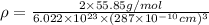 \rho=\frac{2\times 55.85 g/mol}{6.022\times 10^{23}\times (287\times 10^{-10}cm)^3}