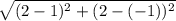\sqrt{(2 - 1)^2 + (2 - (-1))^2}