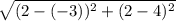\sqrt{(2 - (-3))^2 + (2 - 4)^2}
