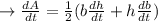 \rightarrow\frac{dA}{dt}=\frac{1}{2}(b\frac{dh}{dt}+h\frac{db}{dt})