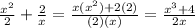 \frac{x^{2}}{2}+\frac{2}{x}=\frac{x(x^{2})+2(2)}{(2)(x)}=\frac{x^{3}+4}{2x}