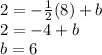 2=-\frac{1}{2}(8)+b\\2=-4+b\\b=6