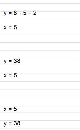 Asystem of equations is shown below:  y = 8x − 2 y = 9x − 7 what is the solution to the system of eq