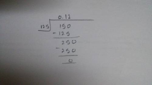 Convert  15/125 to a decimal using long division. a) 0.12  b) 0.15  c) 1.2  d) 7.4