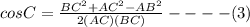 cos C = \frac{BC^2+AC^2-AB^2}{2(AC)(BC)}----(3)