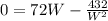 0=72W-\frac{432}{W^2}