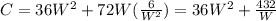 C=36W^2+72W(\frac{6}{W^2})=36W^2+\frac{432}{W}