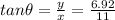 tan\theta =\frac{y}{x}=\frac{6.92}{11}