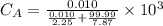 C_A = \frac{0.010}{\frac{0.010}{2.25} + \frac{99.99}{7.87}} \times 10^3