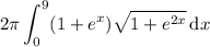 \displaystyle2\pi\int_0^9(1+e^x)\sqrt{1+e^{2x}}\,\mathrm dx