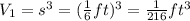 V_1=s^3=(\frac{1}{6}ft)^3=\frac{1}{216}ft^3