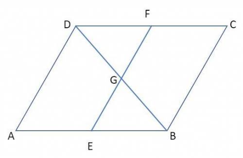 In parallelogram abcd, e is the midpoint of ab and f is the midpoint of dc . let g be the intersecti