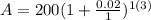 A=200(1+\frac{0.02}{1})^{1(3)}