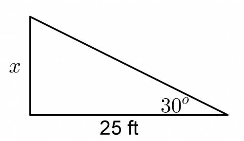 At a certain time of day, the angle of elevation of the sun is 30°. a tree has a shadow that is 25 f