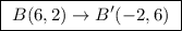 \boxed{ \ B(6, 2) \rightarrow B'(-2, 6) \ }