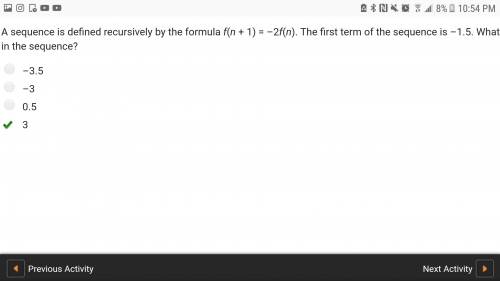 Asequence is defined recursively by the formula f(n + 1) = –2f(n). the first term of the sequence is