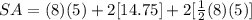 SA=(8)(5)+2[14.75]+2[\frac{1}{2}(8)(5)]