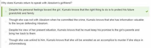Why does kumalo return to speak with absalom’s girlfriend?  despite his view of her present situatio