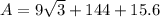 A=9 \sqrt{3} +144+15.6