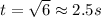 t=\sqrt 6 \approx 2.5s