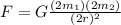 F=G\frac{(2m_{1})(2m_{2})}{(2r)^2}
