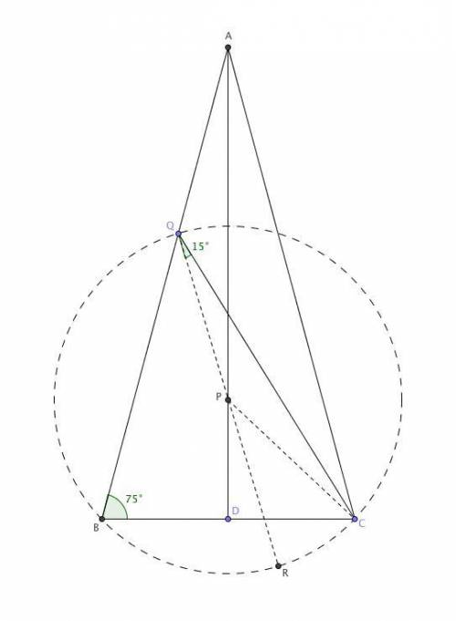 Let abc be an isosceles triangle with ab = ac and ∠bac=30°. side ab and the median ad contain points