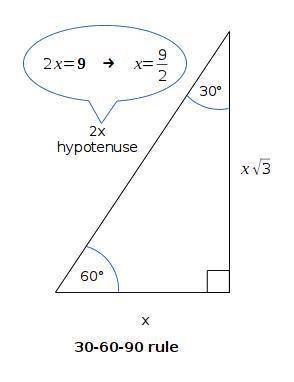The length of the hypotenuse of a 30-60-90 triangle is 9. what is the perimeter?