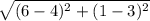 \sqrt{(6 - 4)^2 + (1 - 3)^2}