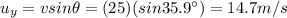u_y = v sin \theta =(25)(sin 35.9^{\circ})=14.7 m/s