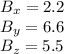 B_x = 2.2\\B_y = 6.6\\B_z = 5.5