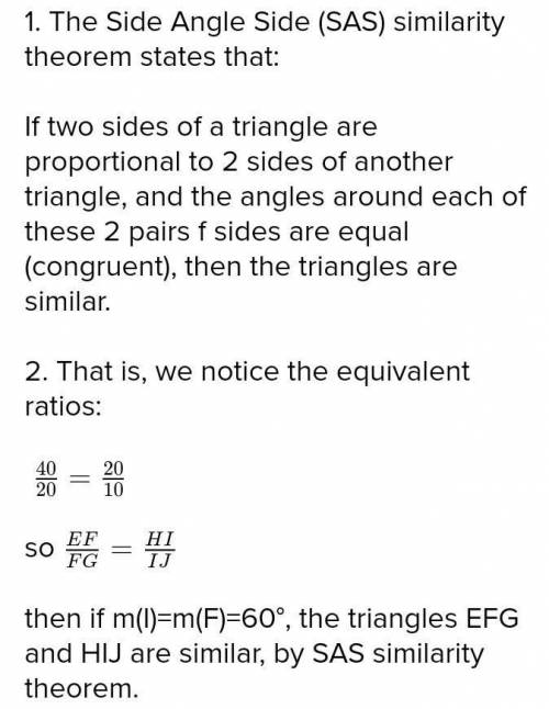 In the diagram, m∠f = 60°. to prove that the triangles are similar by the sas similarity theorem, it