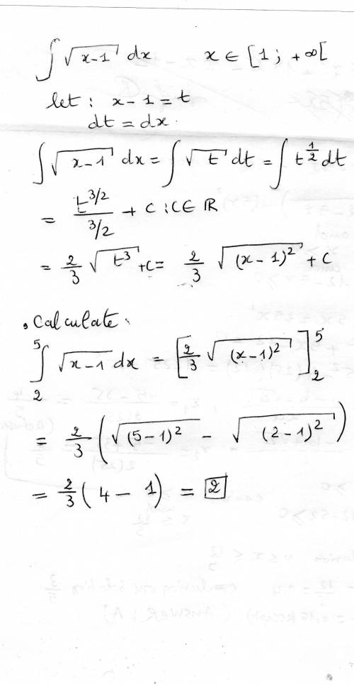 If the substitution u = sqrt(x-1) is made, then the integral from 2 to 5