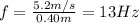 f=\frac{5.2 m/s}{0.40 m}=13 Hz